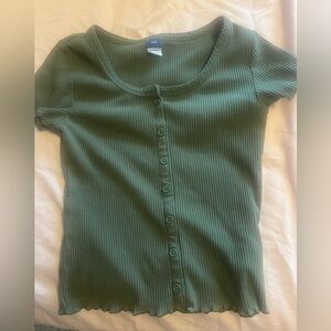 Old Navy Olive Button-Up Ribbed Top